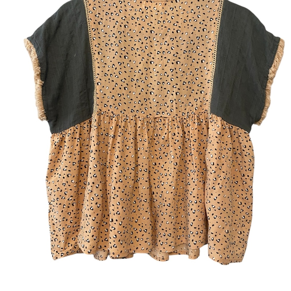 THML Boho Embroidered Peasant Top in Olive and Tan - Picture 3 of 4